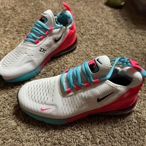 Nike Kids Air Max 270 White, Pink, and Blue Sneakers
